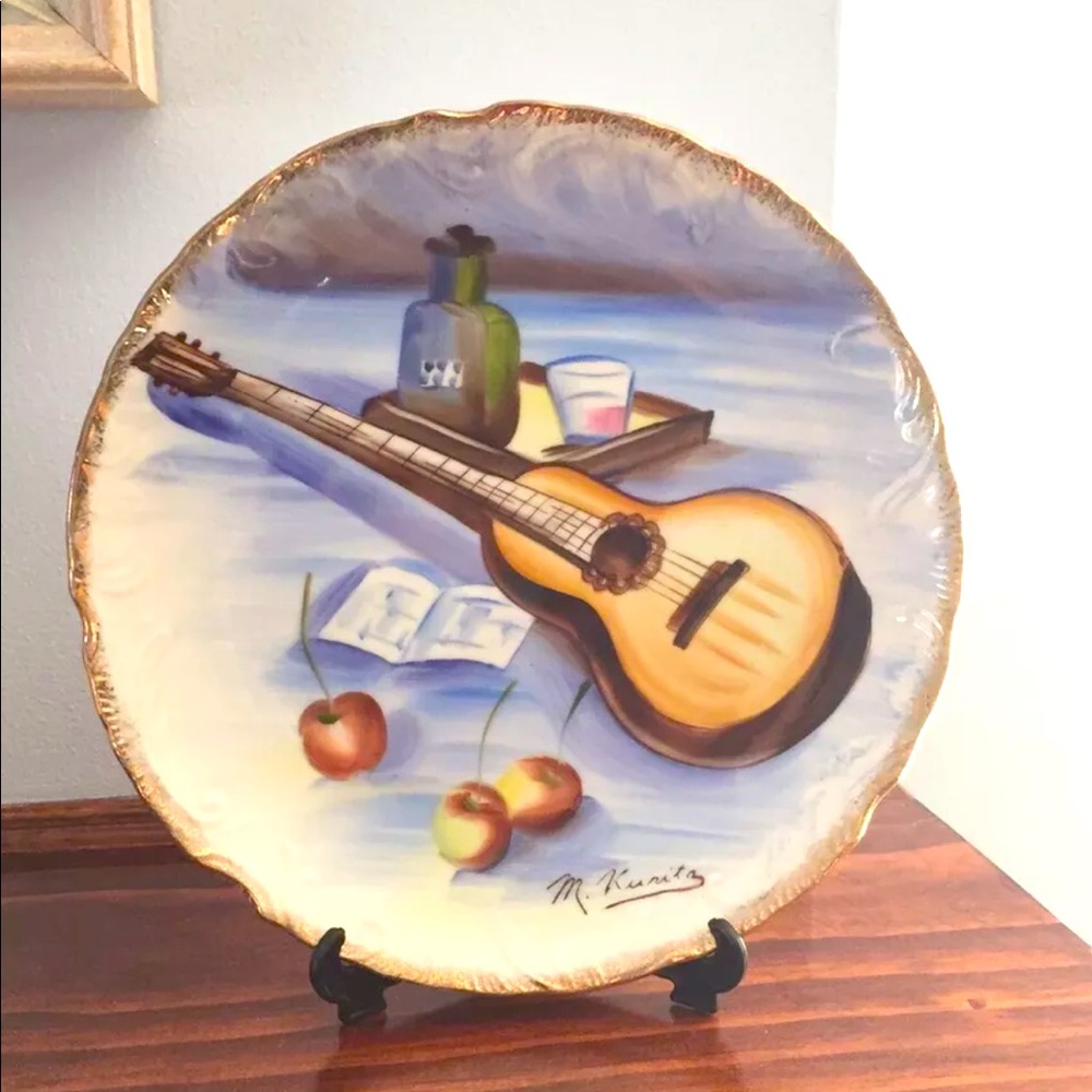 VINTAGE Decorative Plate 8 1/4” M. Kuritz Folk Music Guitar BOHO